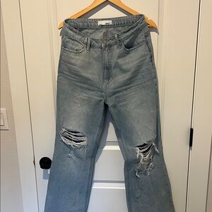 Women's Light Blue Distressed Flare Jeans